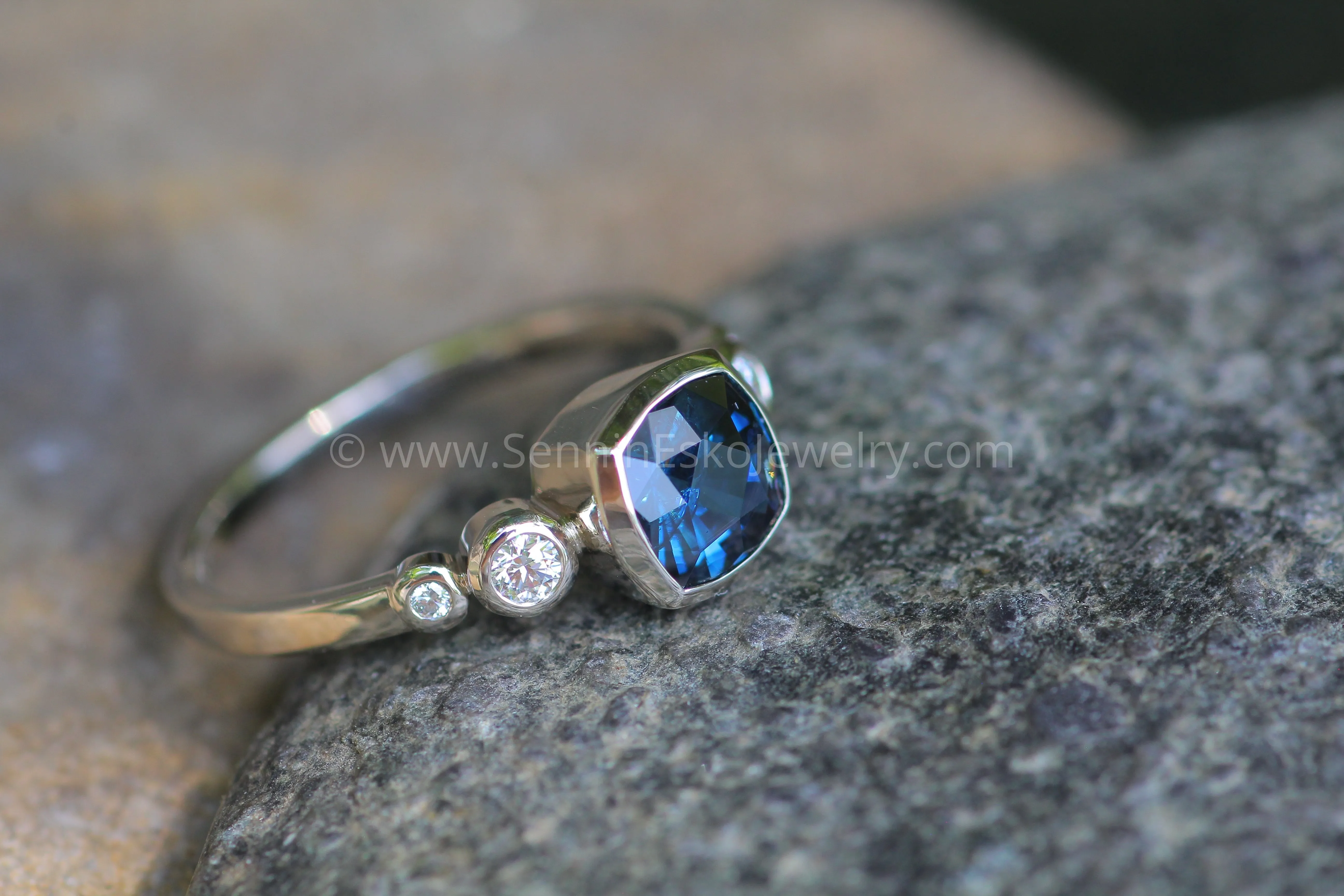 Five Stone Diamond Accented Multi Bezel Setting - Sapphire Depicted (Setting Only, Center Stone Sold Separately)