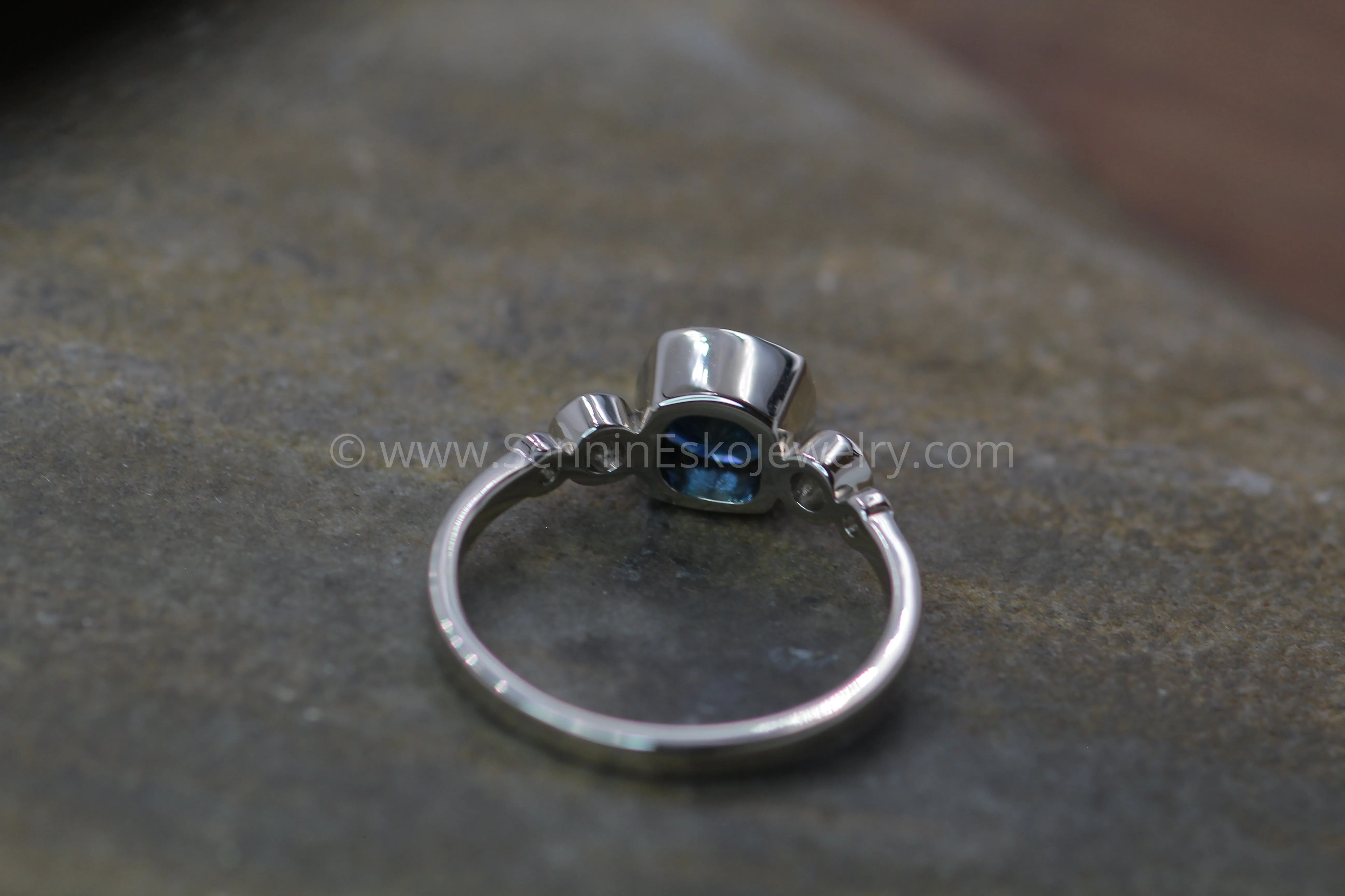 Five Stone Diamond Accented Multi Bezel Setting - Sapphire Depicted (Setting Only, Center Stone Sold Separately)