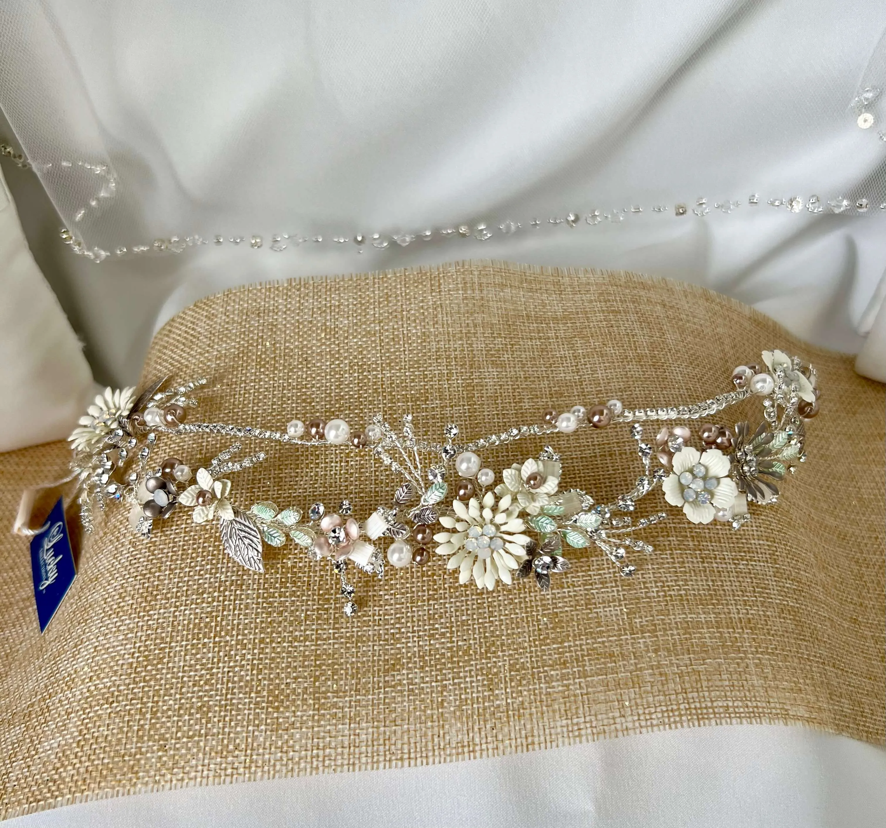 Floral Headband for Bride, Unique design of Floral Headband with Opal