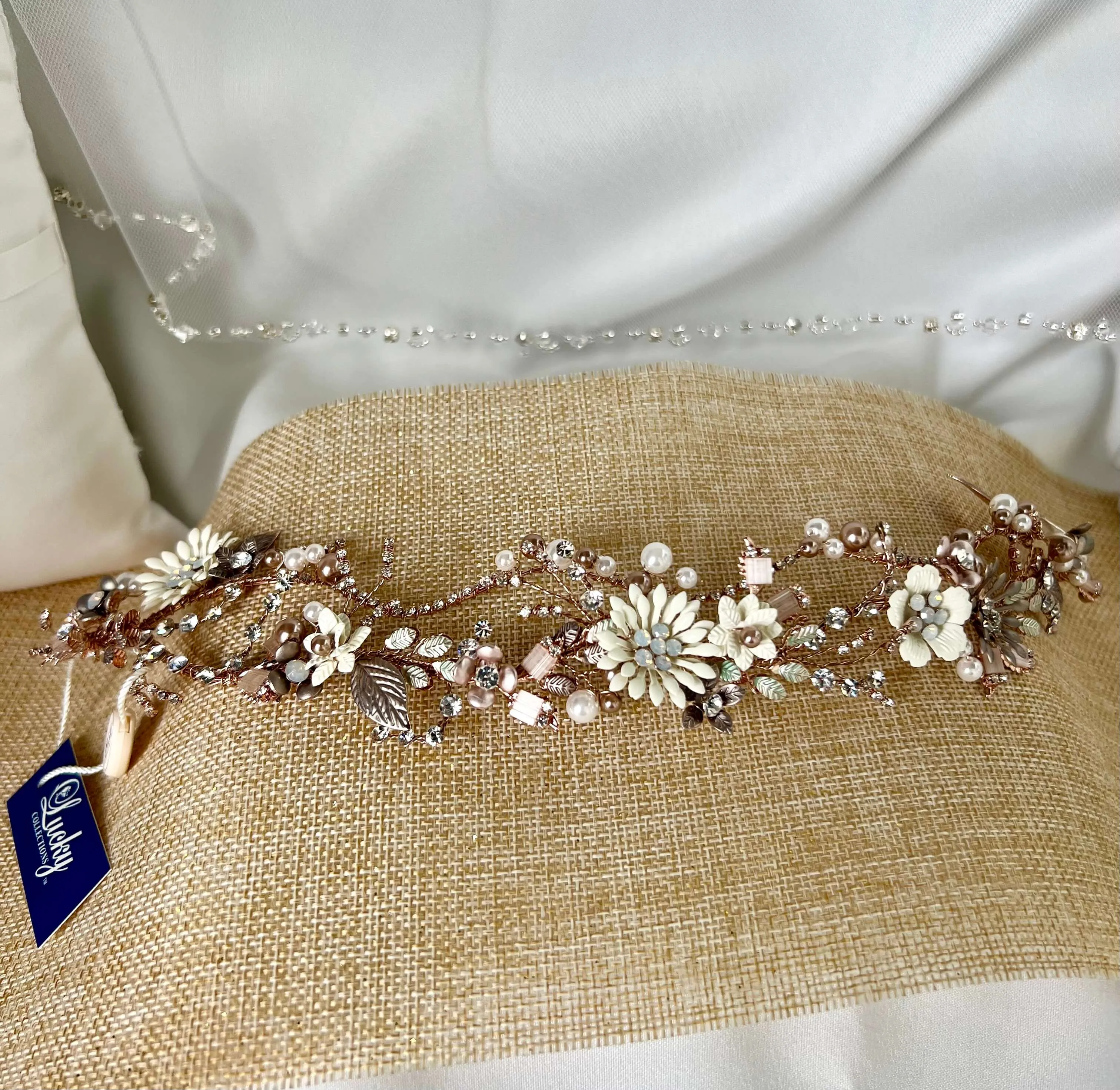 Floral Headband for Bride, Unique design of Floral Headband with Opal