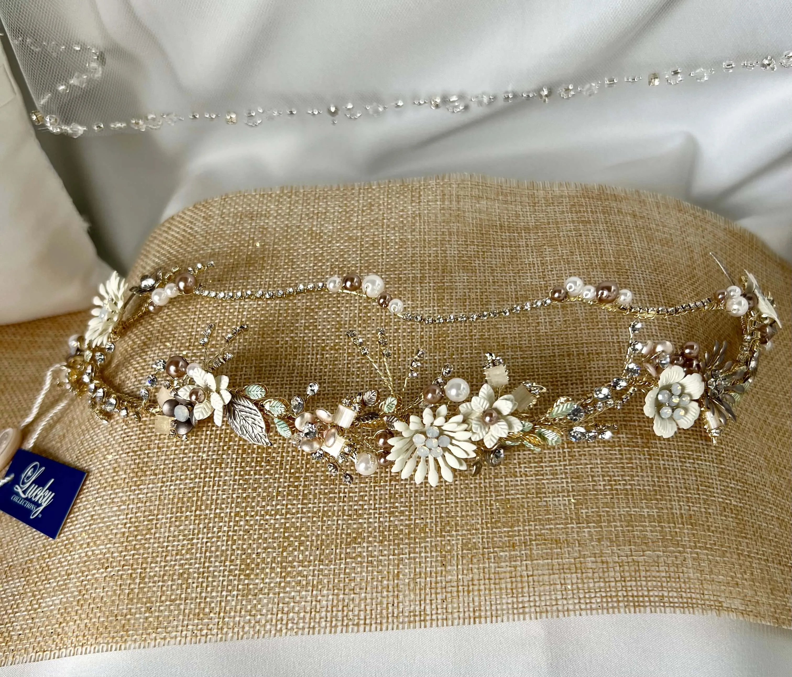 Floral Headband for Bride, Unique design of Floral Headband with Opal