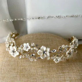 Floral Headband for wedding, Bridal Hair Accessory, Swarovski Flexible Headpiece for bride,