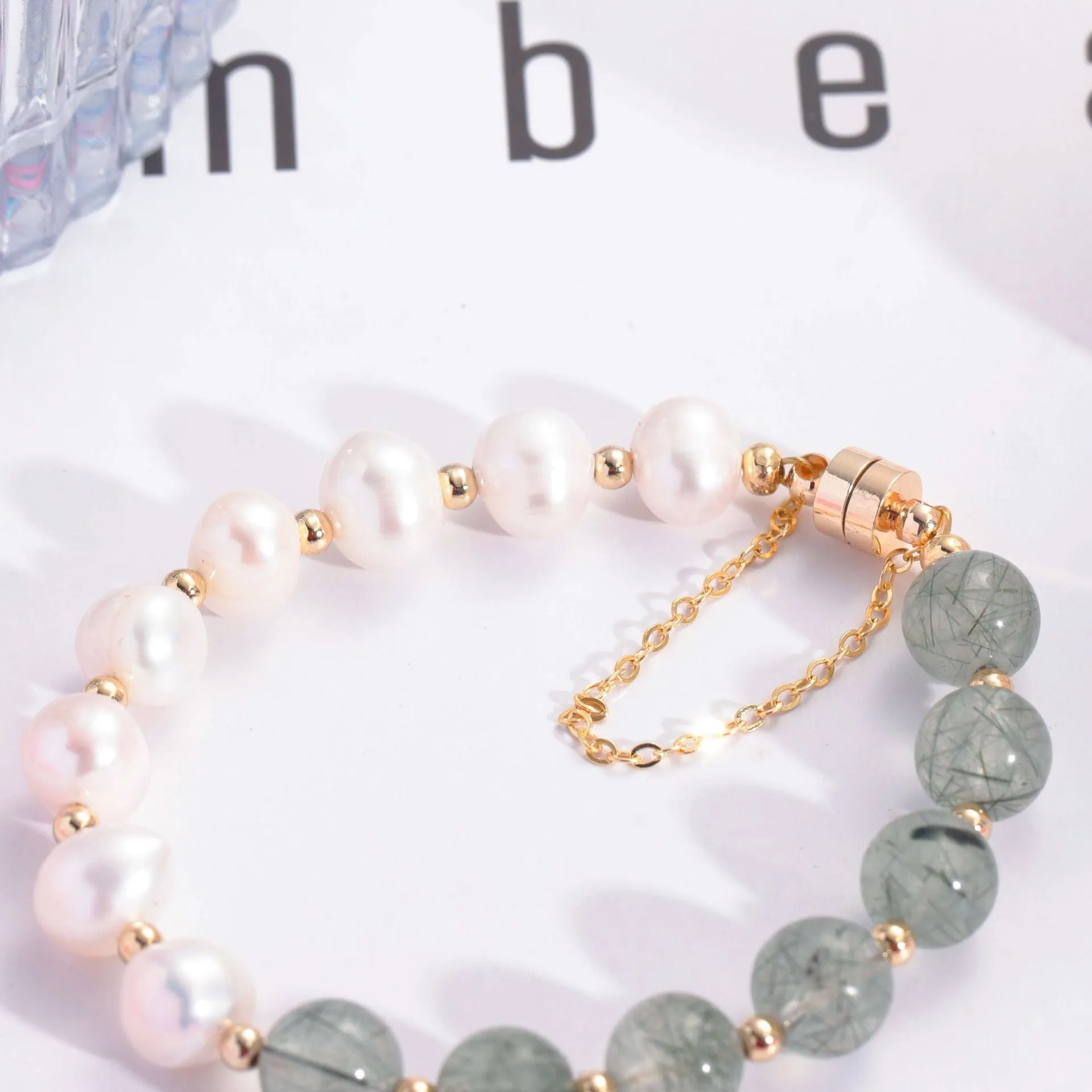 Fortune's Favor Collection: Sterling Silver Women's Freshwater Pearl and Crystal Bracelet