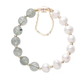 Fortune's Favor Collection: Sterling Silver Women's Freshwater Pearl and Crystal Bracelet