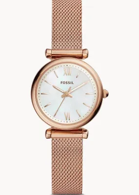 FOSSIL CARLIE MINI LADIES  ROSE GOLD MESH STRAP ES4433