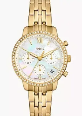 FOSSIL NEUTRA CHRONOGRAPH CRYSTAL SET GOLD CASE & BRACELET ES5358