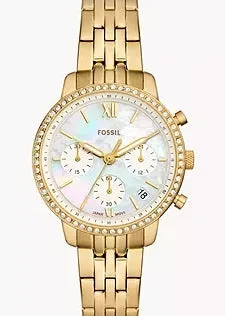 FOSSIL NEUTRA CHRONOGRAPH CRYSTAL SET GOLD CASE & BRACELET ES5358