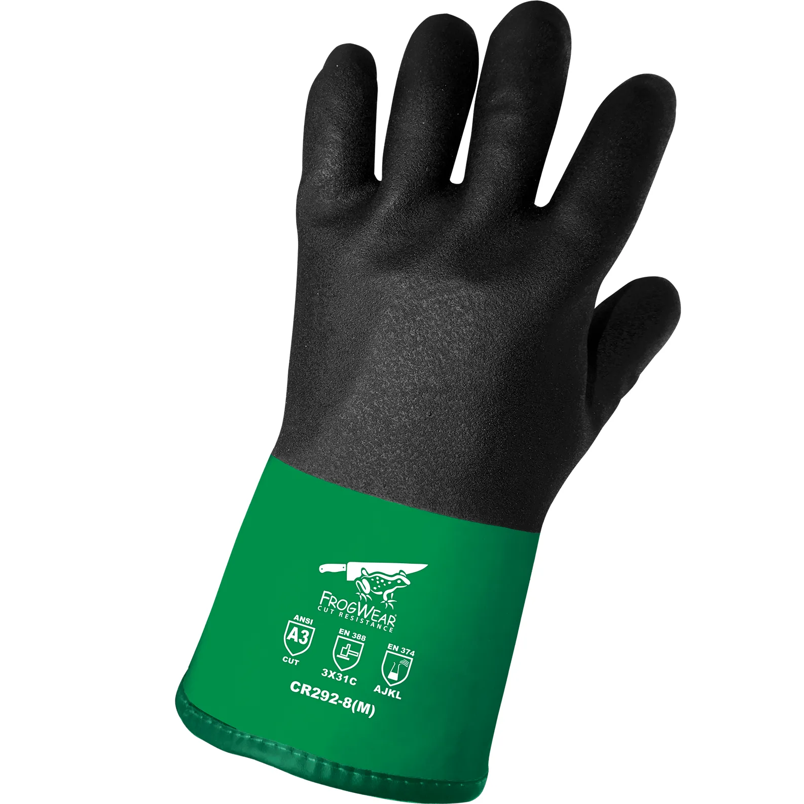 Frogwear CR292 Double Dipped PVC & Nitrile Blended Work Gloves, Chemical Resistant, ANSI A3 Cut Resistant, 12" Length with Sandpaper Finish