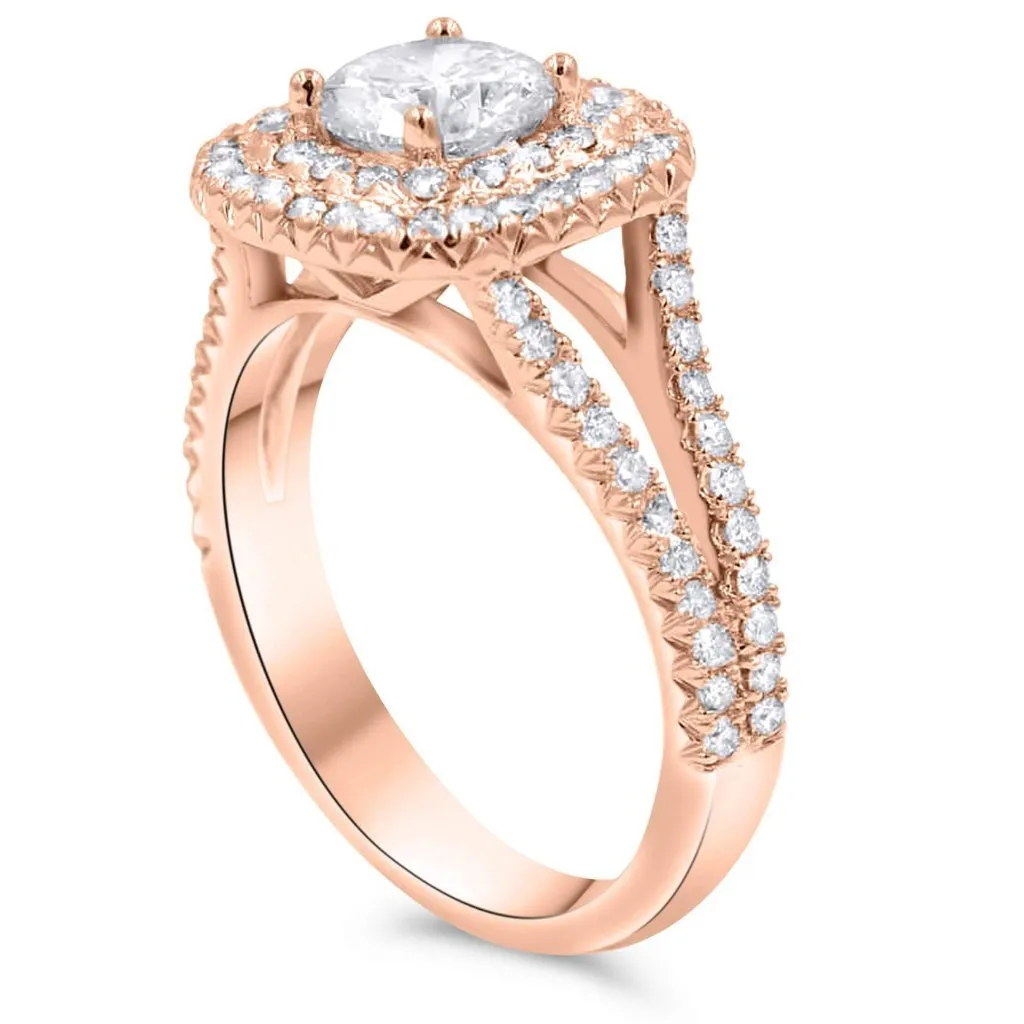 GABBY | Round & Cushion Double Halo Split Shank Engagement Ring