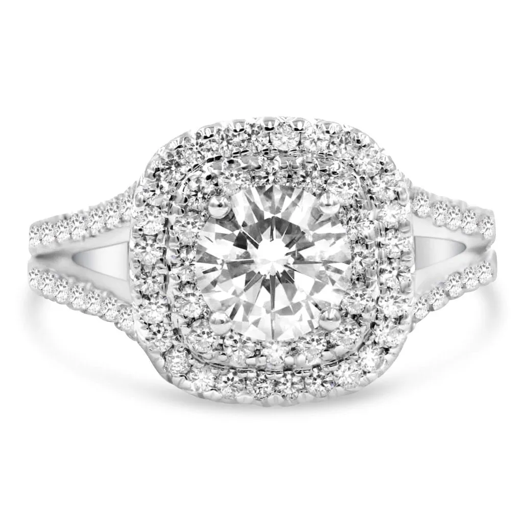 GABBY | Round & Cushion Double Halo Split Shank Engagement Ring