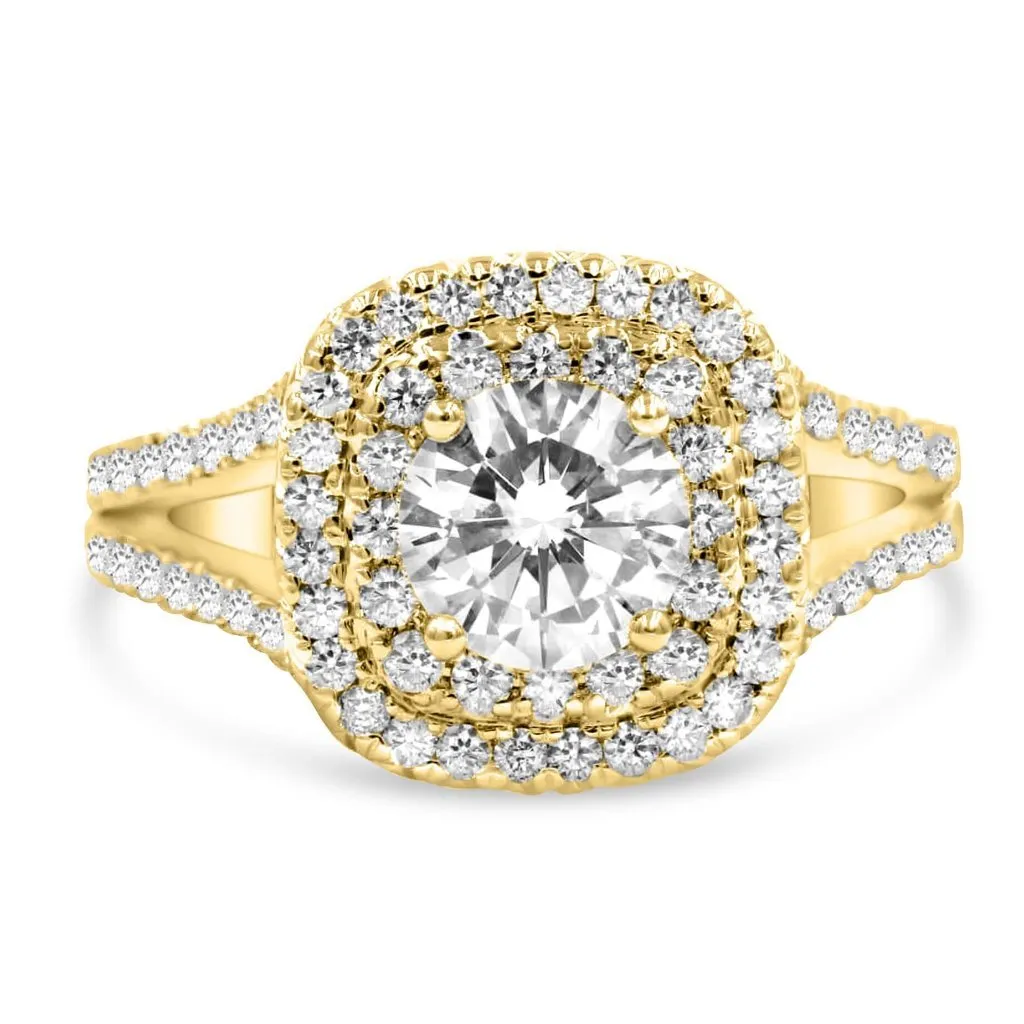 GABBY | Round & Cushion Double Halo Split Shank Engagement Ring