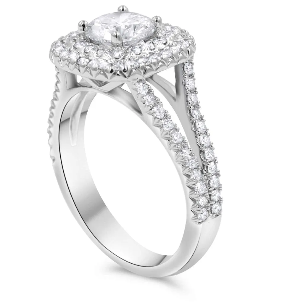 GABBY | Round & Cushion Double Halo Split Shank Engagement Ring