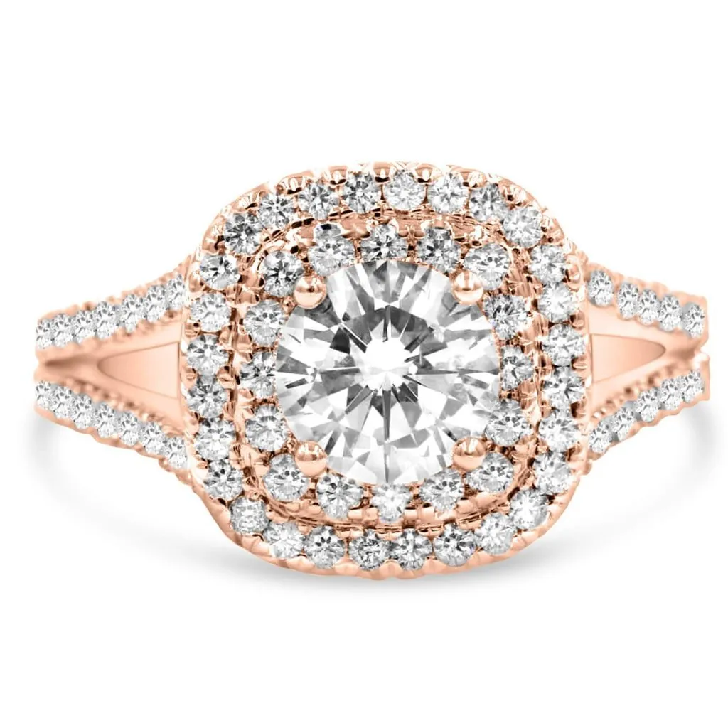 GABBY | Round & Cushion Double Halo Split Shank Engagement Ring