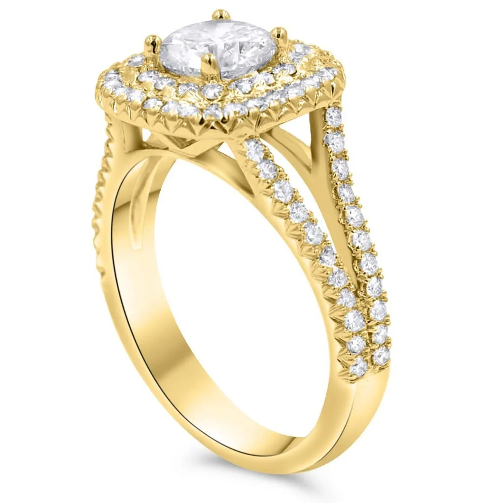 GABBY | Round & Cushion Double Halo Split Shank Engagement Ring