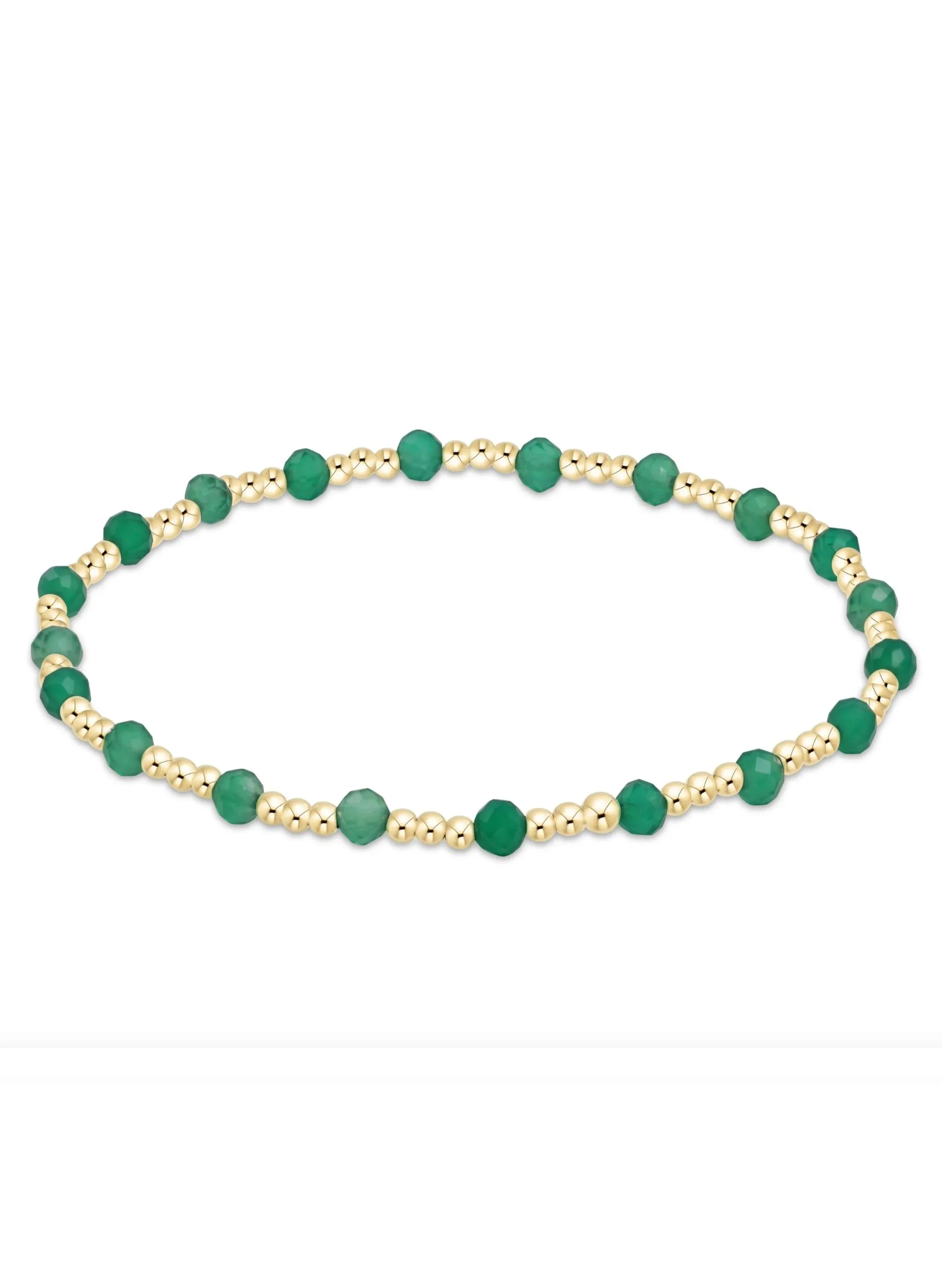 Gemstone Gold Sincerity Pattern 3mm Bead Bracelet - Green Onyx