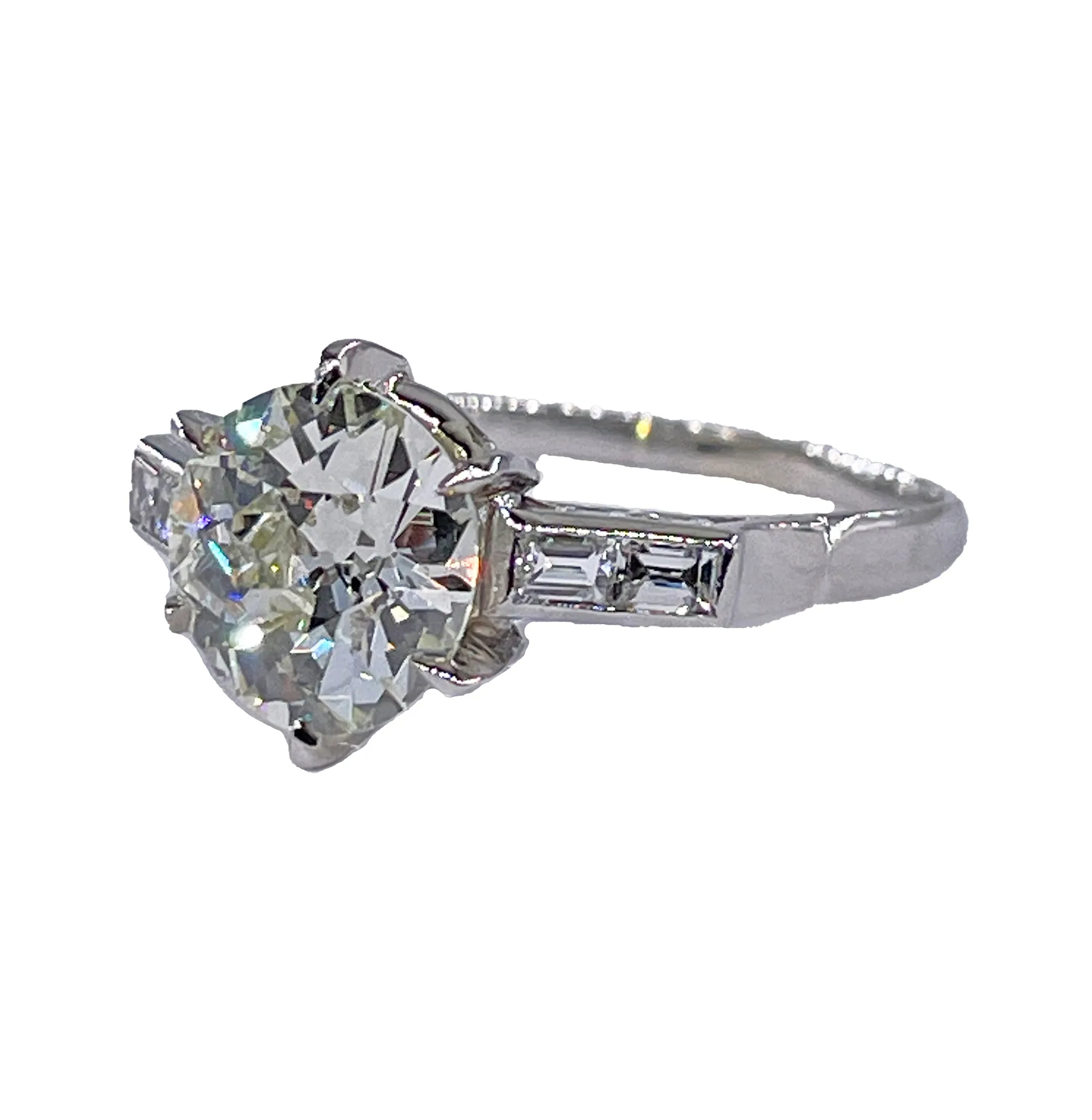 GIA Art Deco 3.24ctw Old European Diamond Engagement Antique Platinum Ring