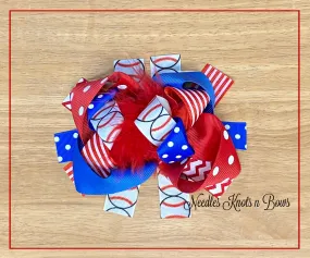 Girls Baseball Hair Bow, OTT Boutique Layered Hair Bow