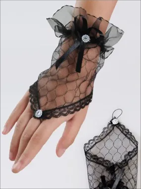 Girls Mesh Lace Bow Finger-Less Gloves