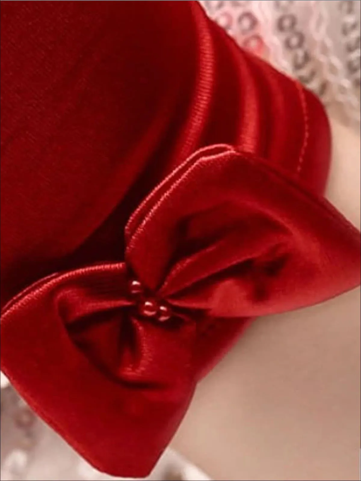 Girls Red Bow Embellished Short Gloves