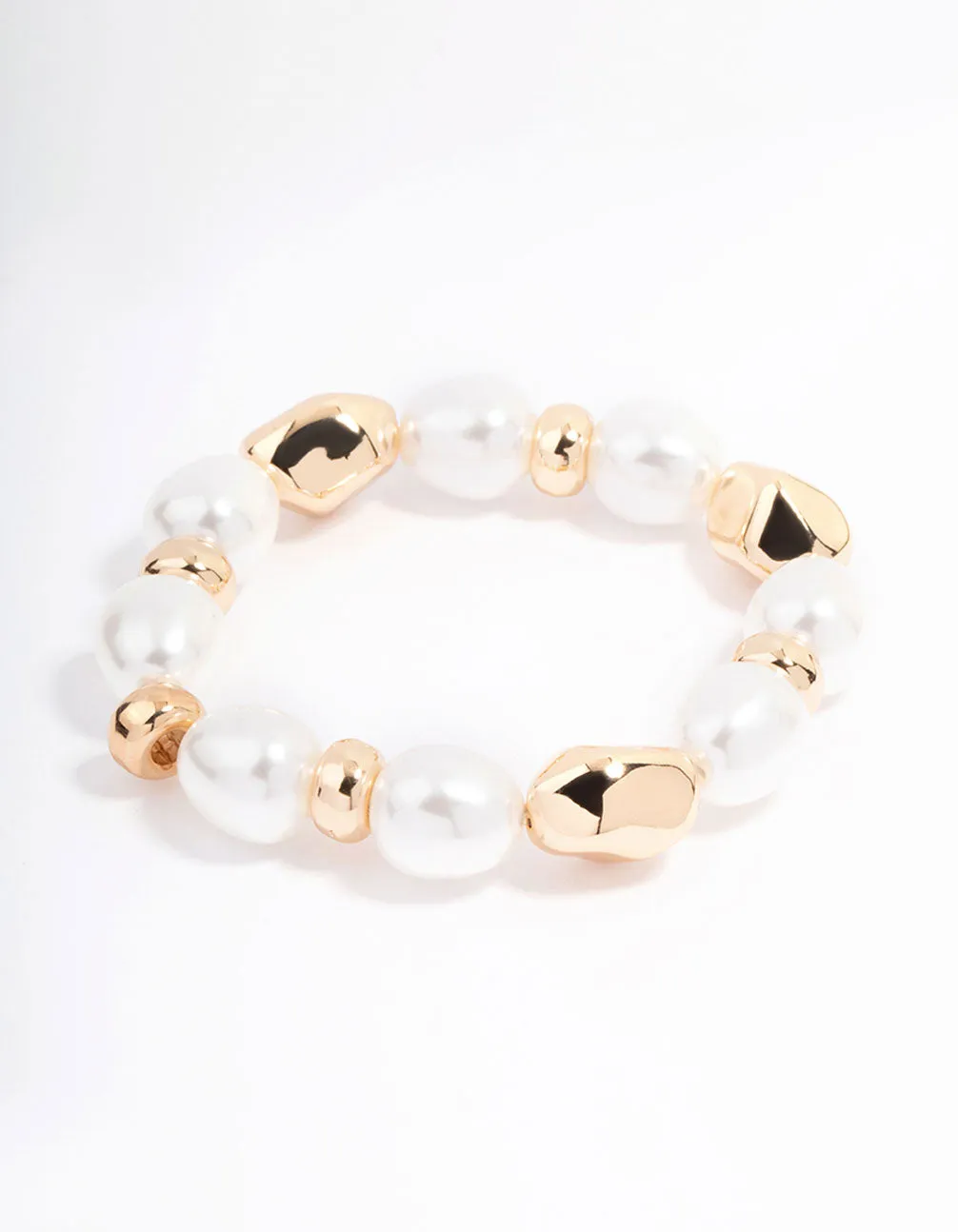 Gold Molten Bead & Pearl Bracelet