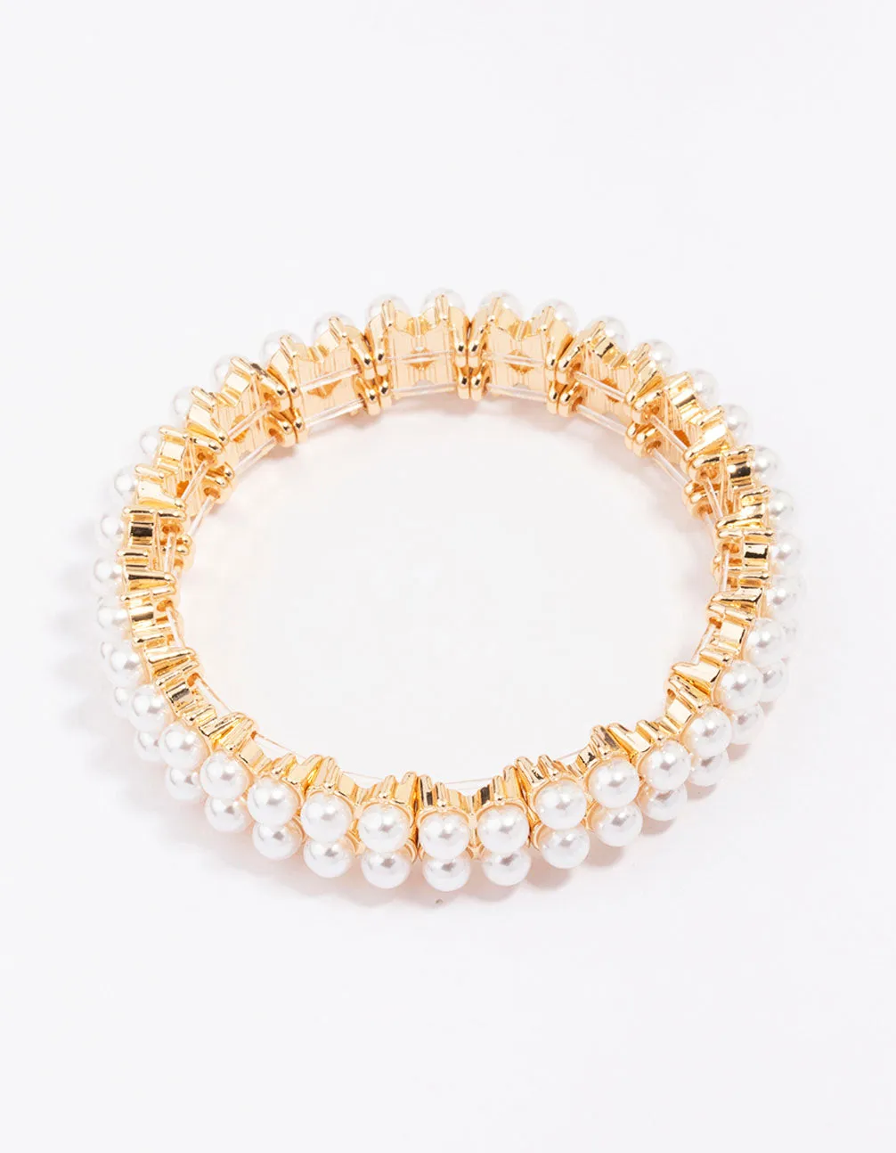 Gold Pearl Duo Row Stretch Bracelet