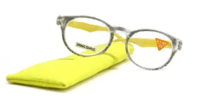 Grace, (Premium) Reading Glasses High End Readers  1.25 .. 3 Magnifying Glasses, Round Frame. (Metallic Silver, Yellow) NY Fifth Avenue.