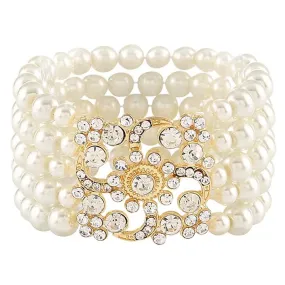 Great Gatsby 1920's Flapper Faux Pearl Bracelet - Gold (Style 2)