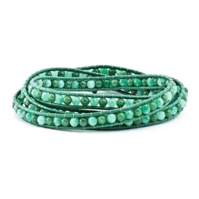 Green Aventurine, Green Prasiolite Quartz, Cultured Pearl Leather Wrap Bracelet