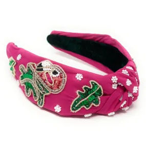 Hand Beaded Fuchsia Flamingo Knot Headband