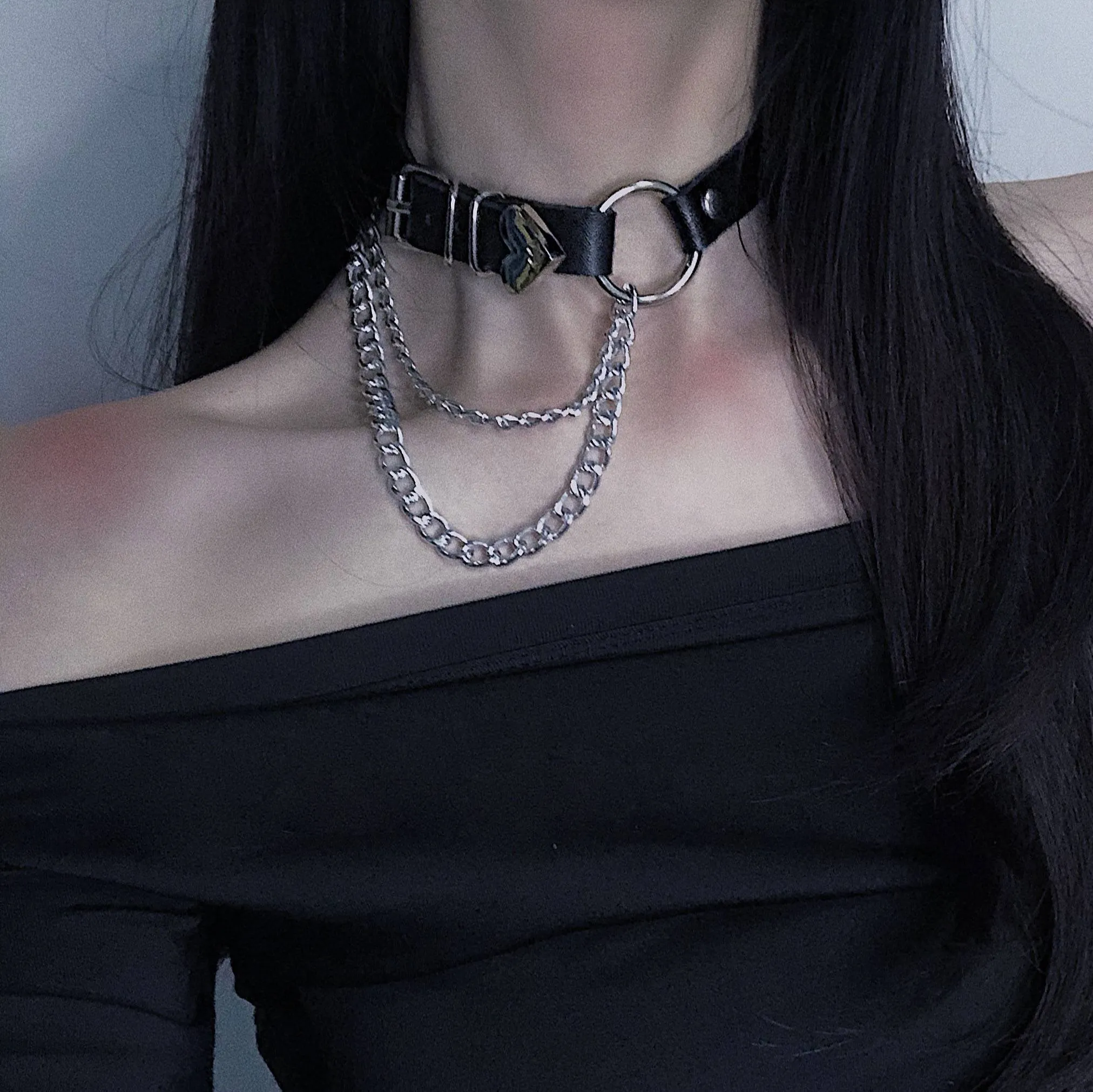 Heart Chain Black Choker SD01394