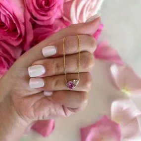 Heart Shaped Diamond and Oval Shaped Pink Sapphire Necklace