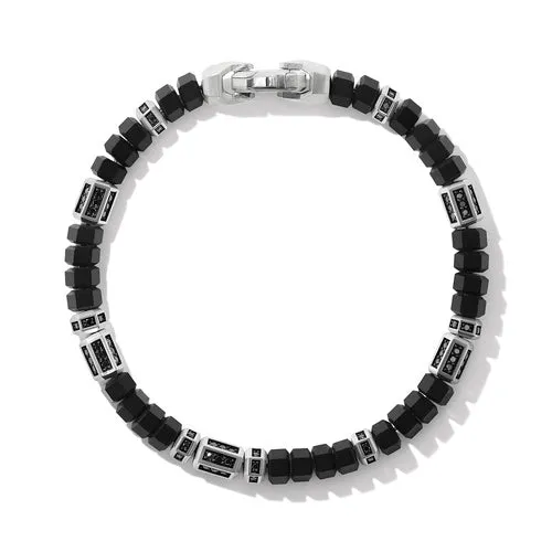 Hex Beads Bracelet with Black Onyx and Pavé Black Diamonds, Size Medium