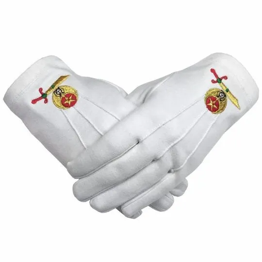 High Quality Masonic Shriner Emblem White Cotton Glove Masonic Glove (2 pairs)