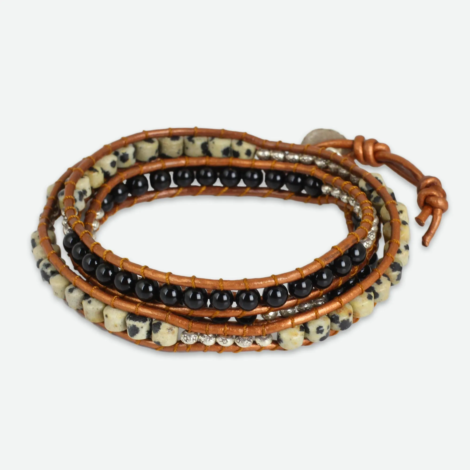 Hill Tribe Peace Onyx and Jasper Wrap Bracelet with Hill Tribe Silver