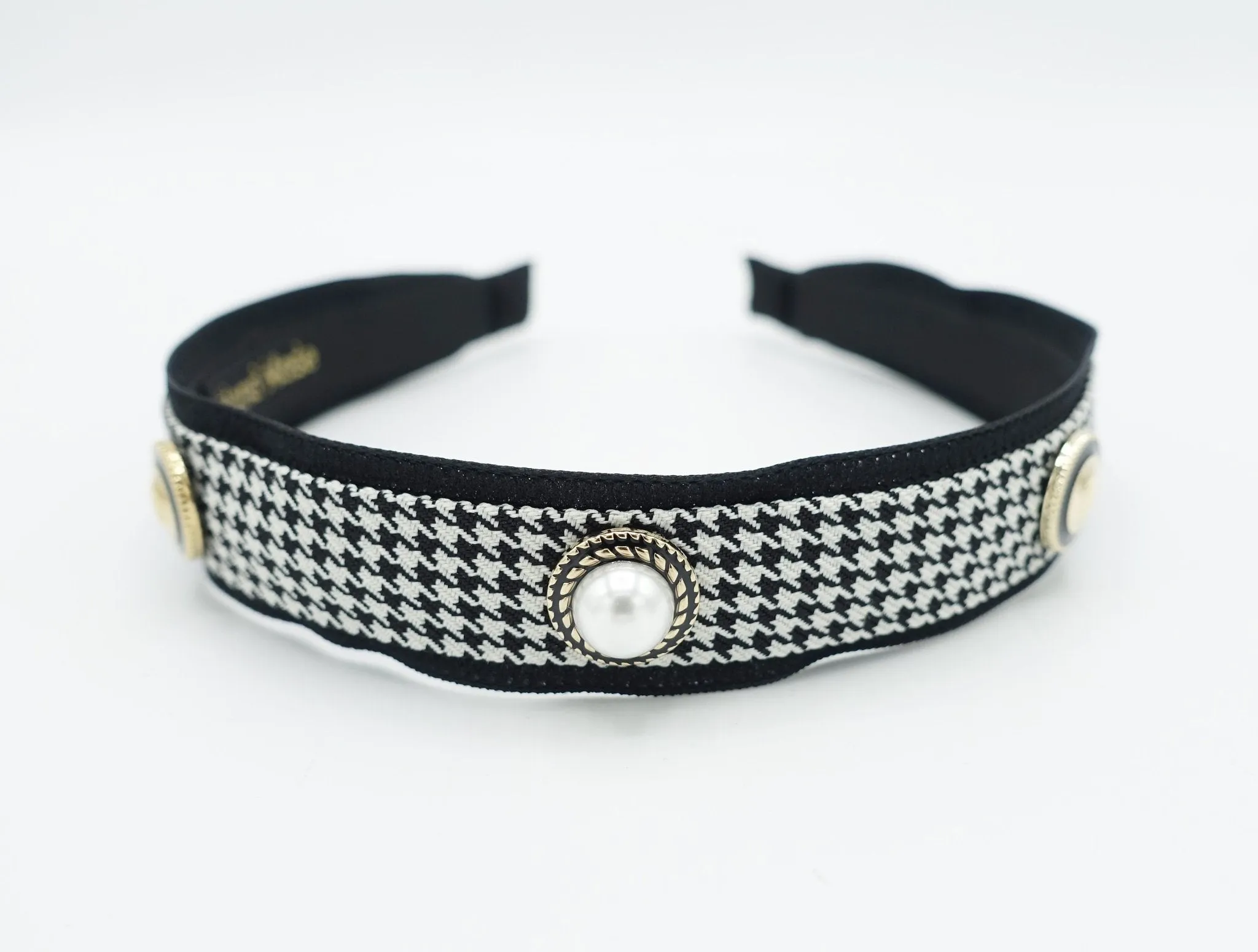 houndstooth headband, pearl embellished headband, hair accessory for women