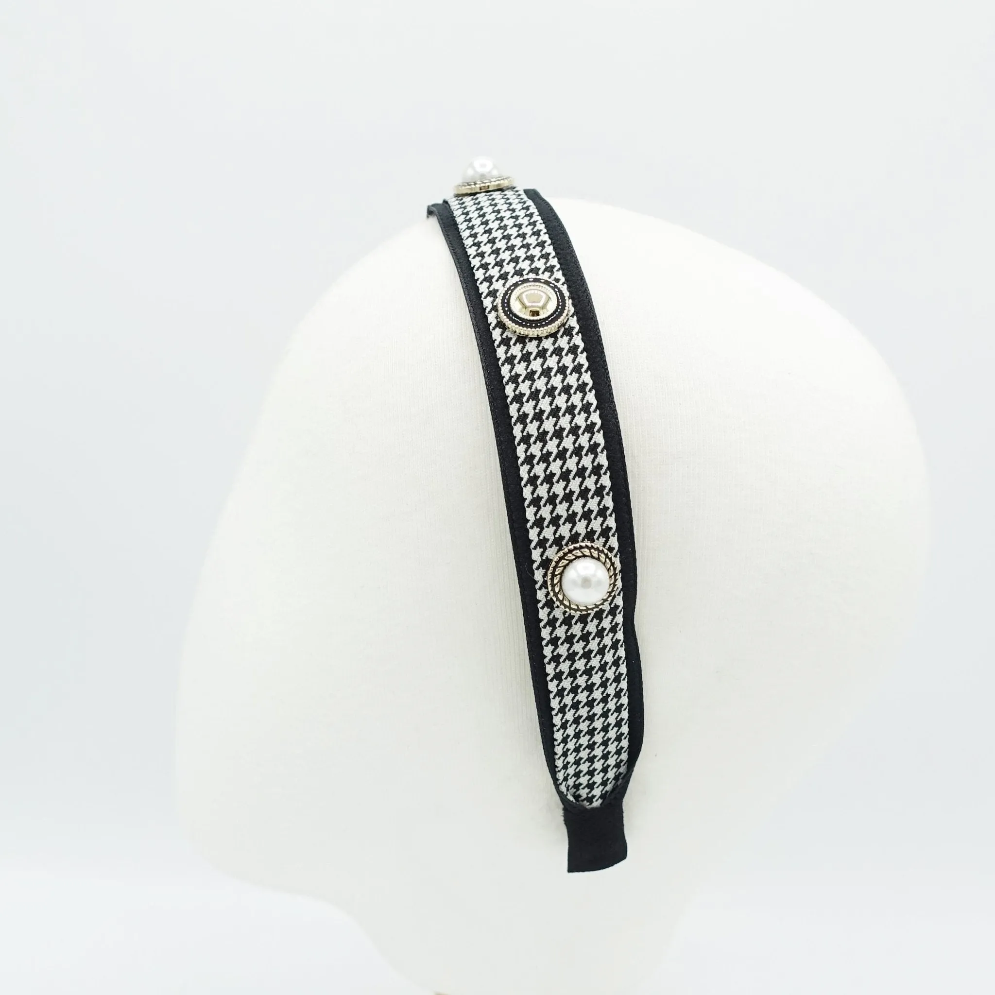 houndstooth headband, pearl embellished headband, hair accessory for women