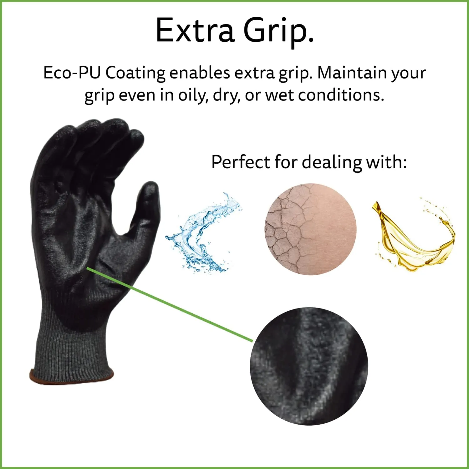 HPPG Cut-Resistant Gloves with Eco-PU Coating, ANSI Cut Level A5