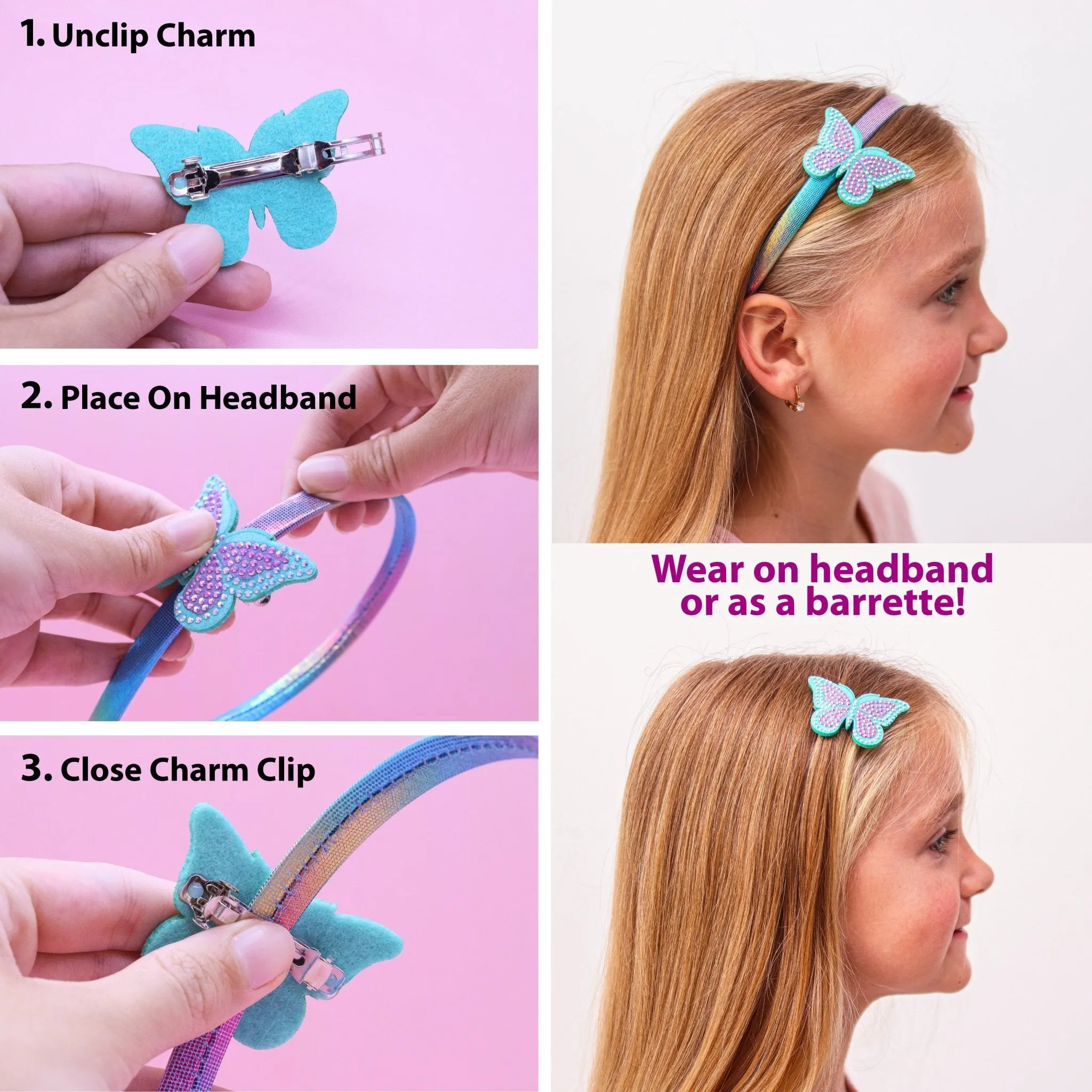 Interchangeable Charm Headband and Hair Clips