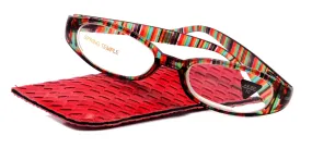 Isabella, (Premium) Reading Glasses, Fashion Reader (Orange Green n Brown)  1.25  6. Oval, High Magnification, NY Fifth Avenue (Wide Frame)