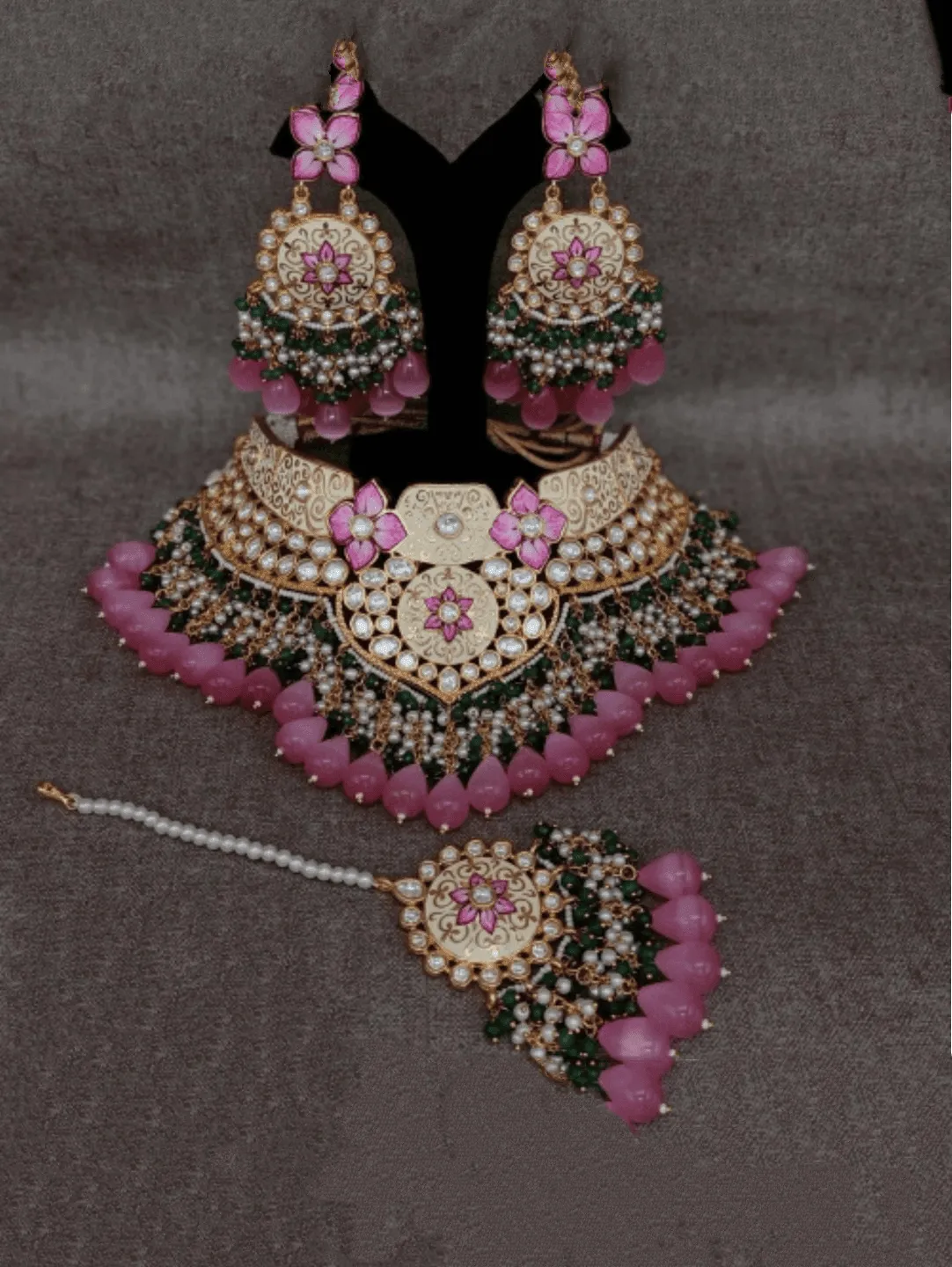 Ishhaara Bride In Royal Meenakari Necklace Earring And Teeka Set