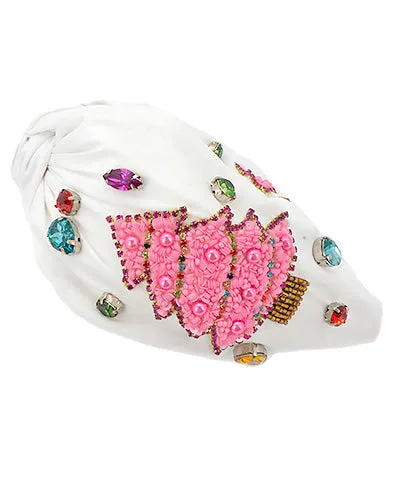 Knotted Christmas Tree Embellished Headband - Pink & White