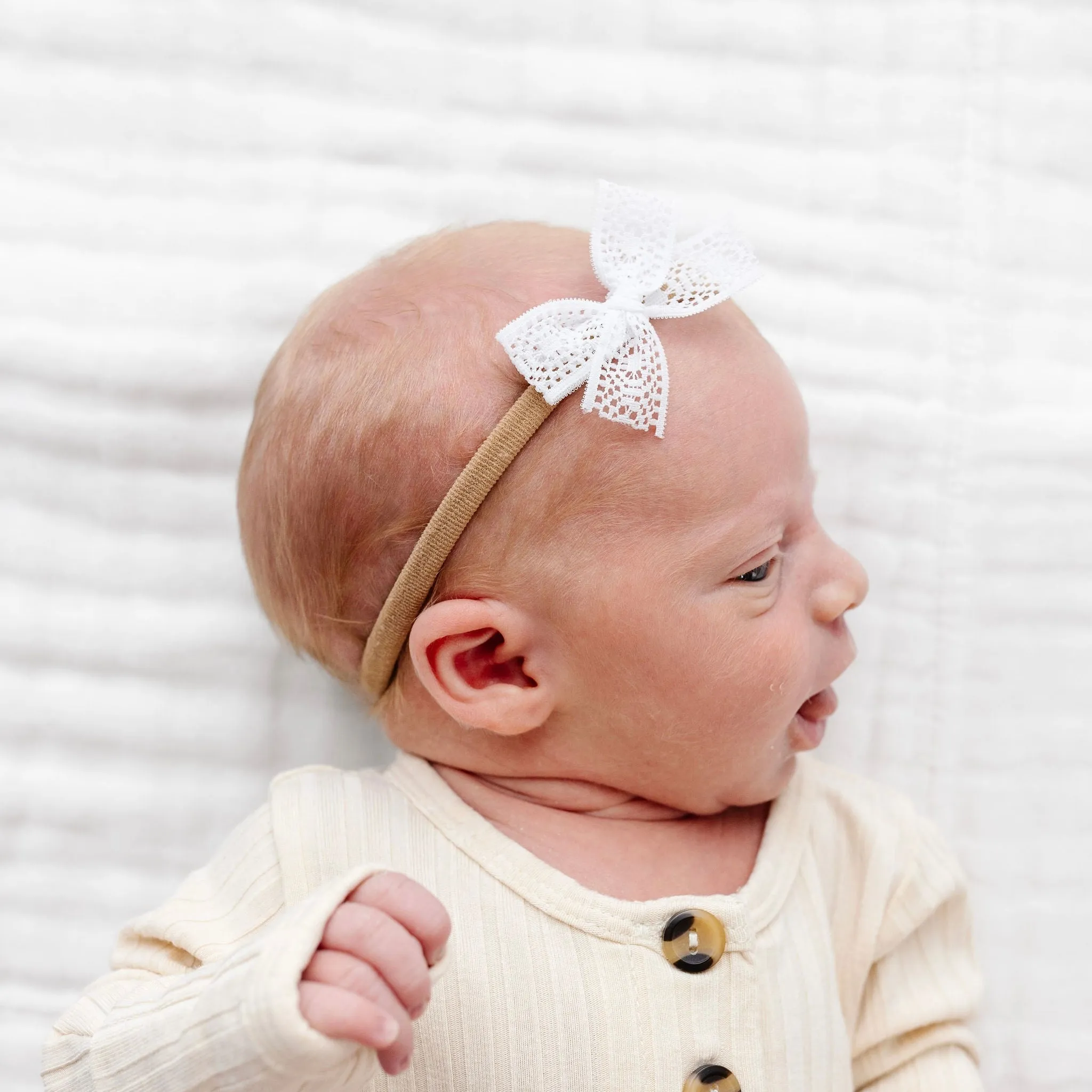 Lace Bow - Mini White Headband