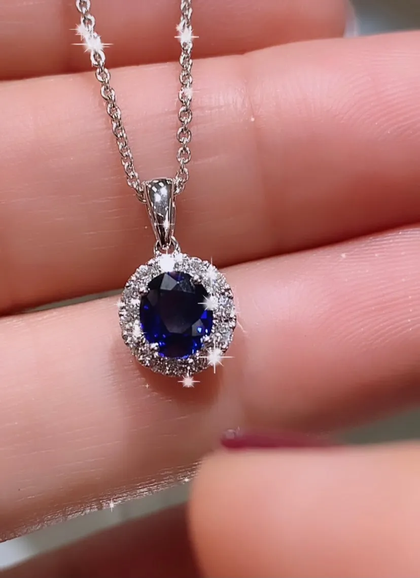 Ladies Blue Sapphire 0.66ct tw & Diamond Pendant Necklace