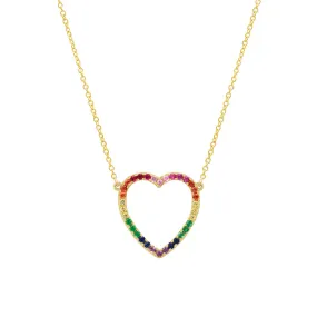 Large Rainbow Open Heart Necklace