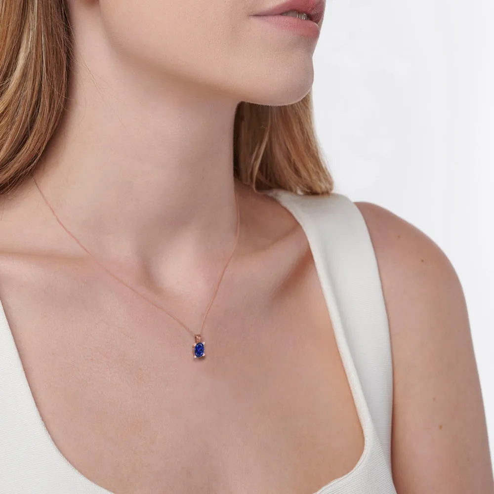 LILA - Oval Blue Sapphire 4 Claw Drop Pendant 18k Rose Gold