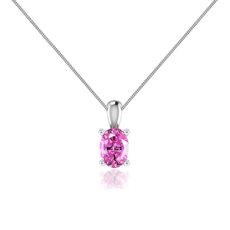 LILA - Oval Pink Sapphire 4 Claw Drop Pendant 18k White Gold