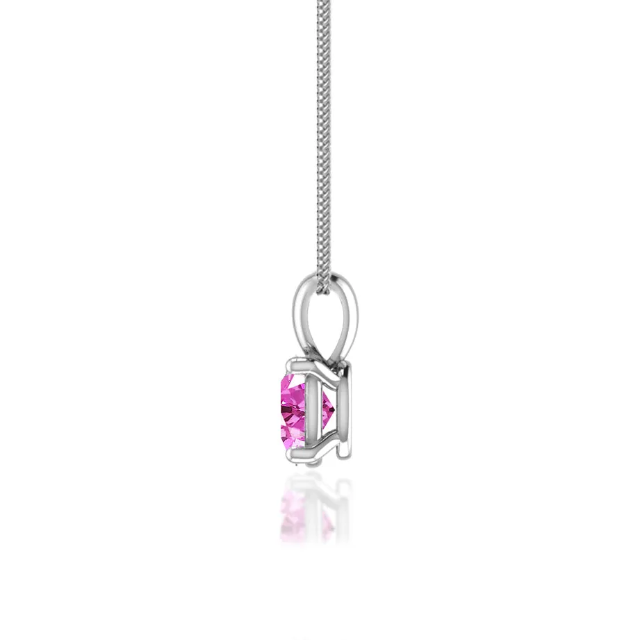 LILA - Oval Pink Sapphire 4 Claw Drop Pendant 18k White Gold