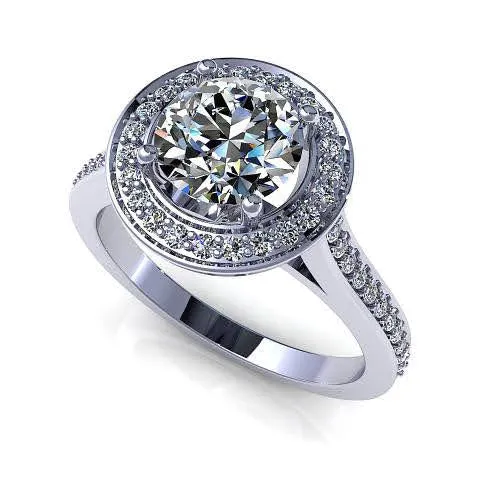 Low-Cost 0.90 CT Round Cut Diamond Engagement Ring in 14 KT White Gold