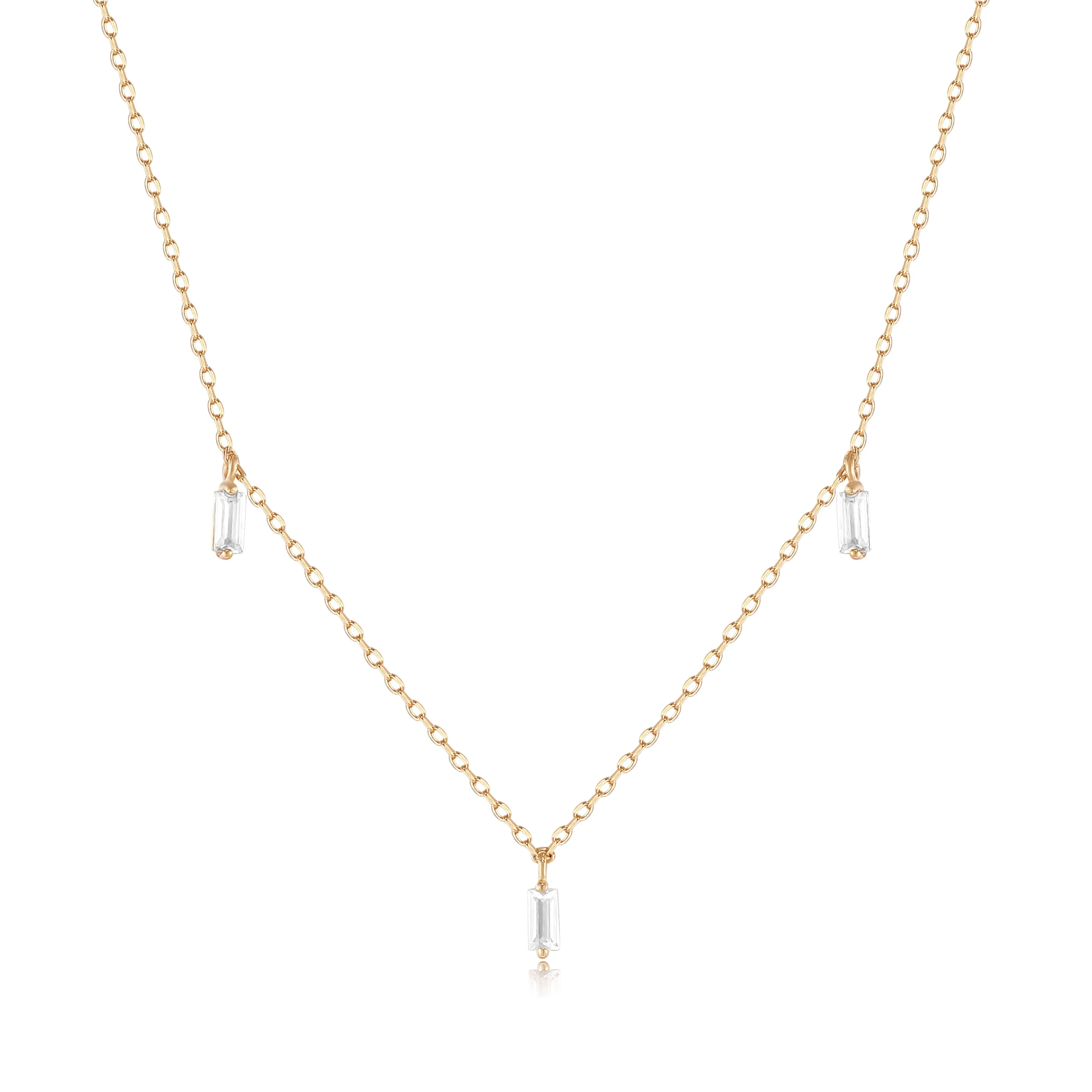 Marina | Floating Triple Baguette White Sapphire Necklace