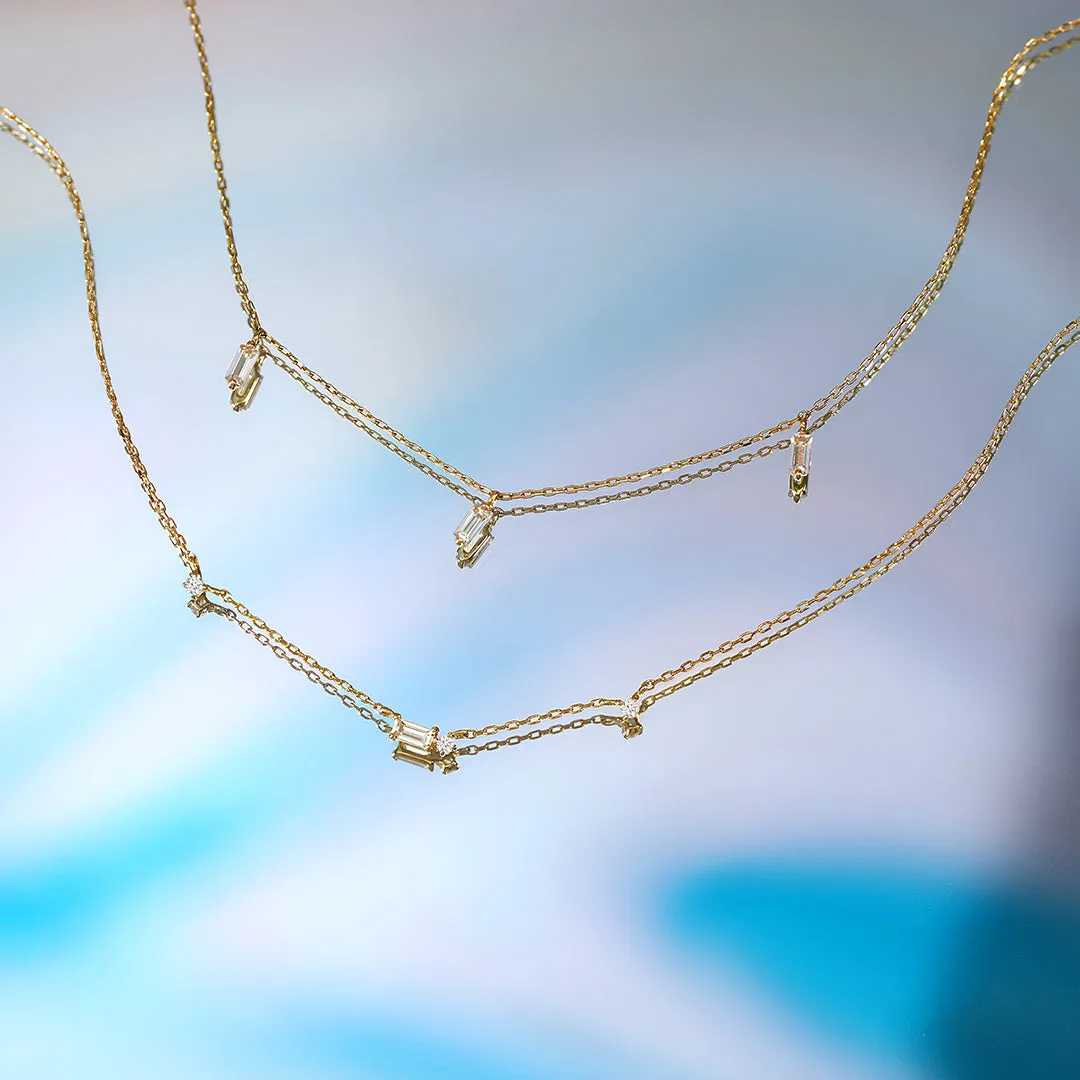 Marina | Floating Triple Baguette White Sapphire Necklace